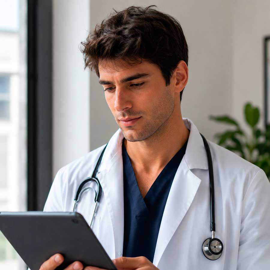 Médico revisando evaluación respiratoria en BroncoLab Antofagasta